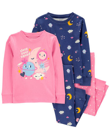Toddler 4-Piece Space Print 100% Snug Fit Cotton Pajamas, 