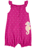 Pink - Baby Seahorse Snap-Up Cotton Romper