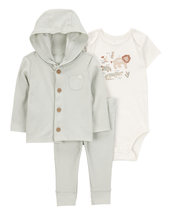 Baby Lion 3-Piece Cardigan Set - Green/White, 