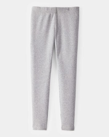 Kid Solid Cotton Ribbed Stretch Leggings - Grey, 