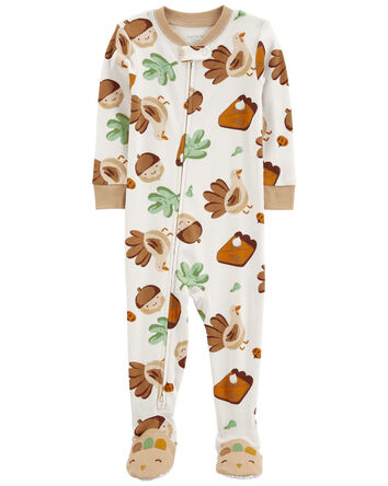 Toddler 1-Piece Thanksgiving 100% Snug Fit Cotton Footie Pajamas, 