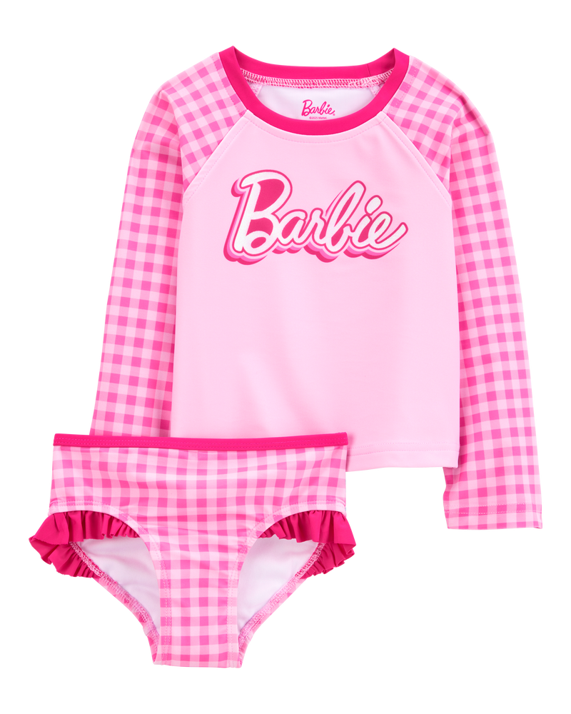 Toddler Barbie™ 2-Piece Rashguard Swimsuit Set - Pink, image 1 of 2 slides