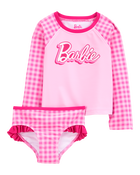 Toddler Barbie™ 2-Piece Rashguard Swimsuit Set - Pink, image 1 of 2 slides