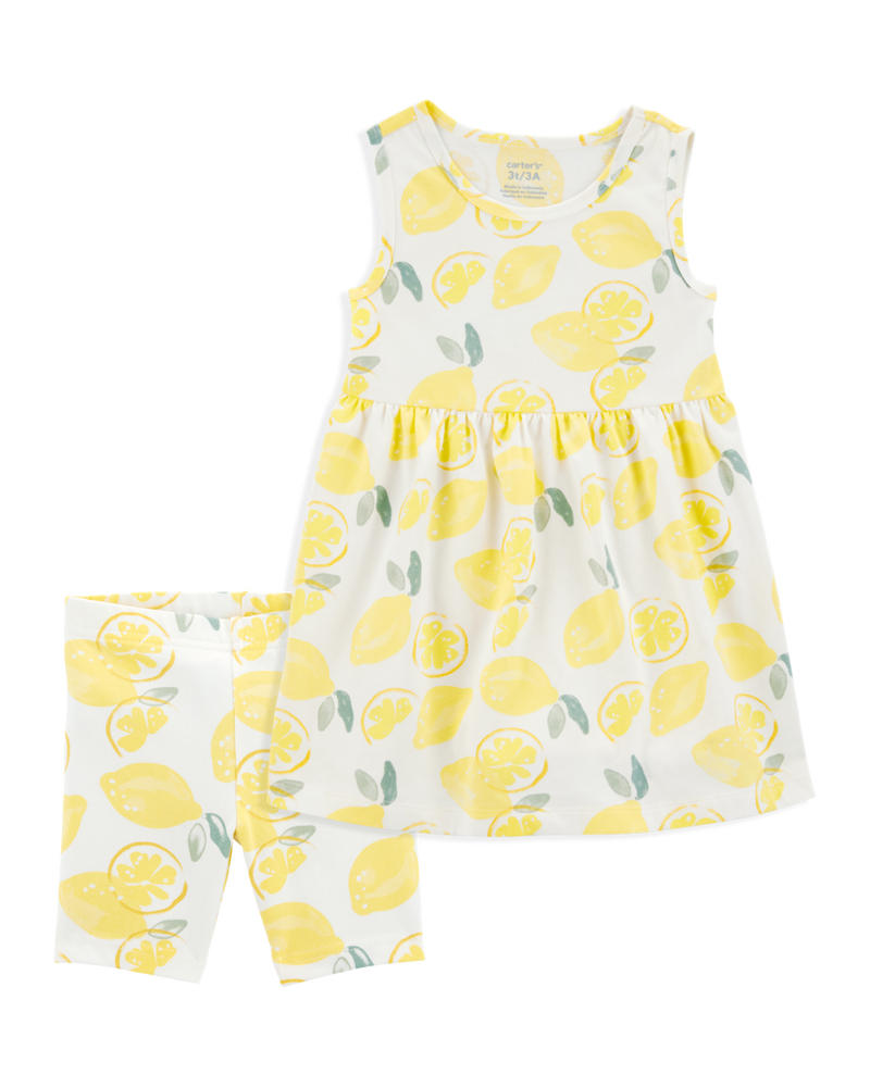 Toddler 2-Piece Lemon Tank Dress & Bike Shorts Set- Yellow/White, image 1 of 9 slides