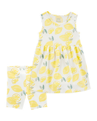 Toddler 2-Piece Lemon Tank Dress & Bike Shorts Set- Yellow/White, image 1 of 9 slides