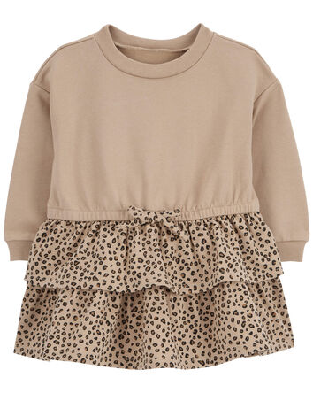 Baby Leopard Ruffle Long-Sleeve Dress, 