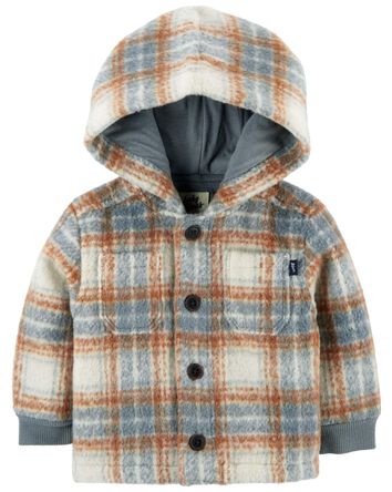 Baby Plaid Hooded Button-Front Jacket, 