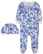 Baby Whale Cotton Sleep & Play & Cap Set, image 1 of 4 slides