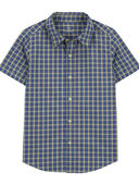 Navy/Green - Kid Plaid Button-Down Shirt