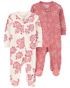 Baby 2-Pack Floral 2-Way Zip Cotton Sleep & Plays, image 1 of 4 slides