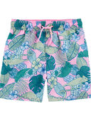 Pink/Green - Kid Floral Swim Trunks