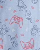 Boys Gaming Print 100% Cotton Long-Sleeve 4-Piece Pajamas - Blue, image 3 of 4 slides