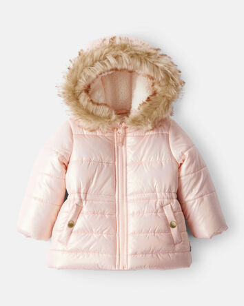 Baby Girl Hooded Heavyweight Winter Jacket - Pink, 