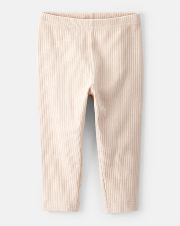 Baby Girl Cotton Ribbed Stretch Leggings - Cream, 