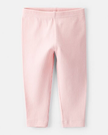 Baby Girl Cotton Ribbed Stretch Leggings - Pink, 