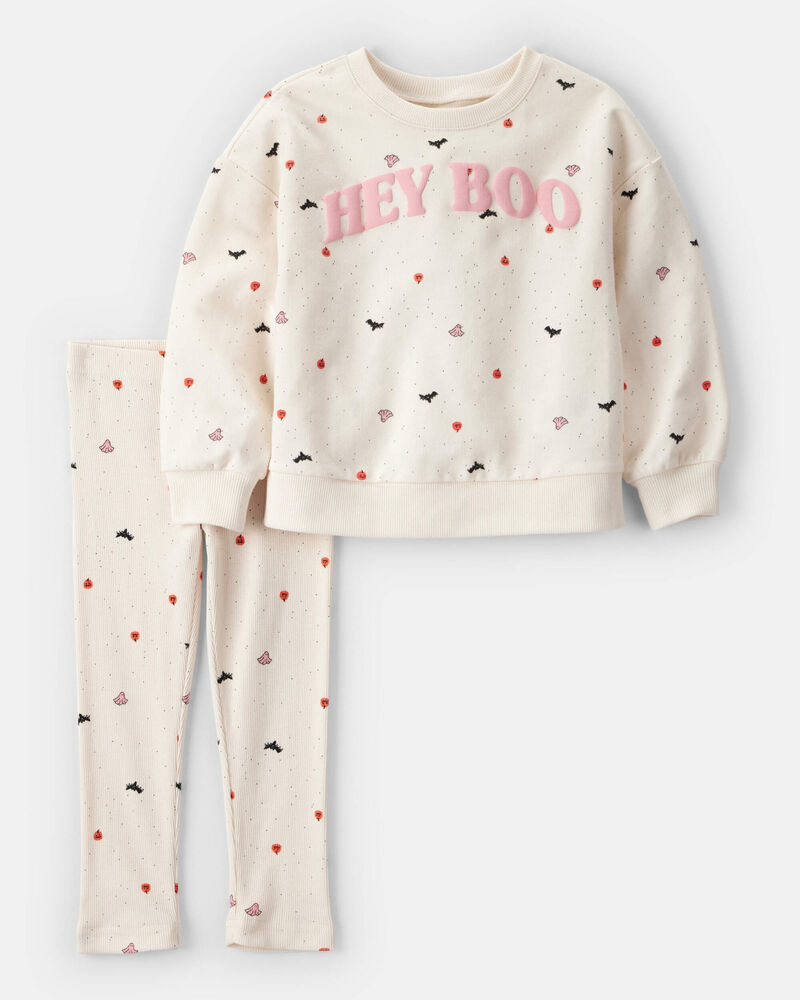 Toddler 2-Piece Hey Boo Halloween Outfit Set - Cream, image 1 of 4 slides