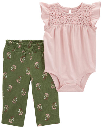 Baby 2-Piece Flutter Bodysuit & Floral Pant Set, 