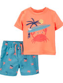 Blue/Orange - Baby 2-Piece Crab Rashguard Swim Set