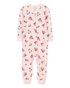 Toddler Fruit Print Zip-Up PurelySoft Footless 1-Piece Pajamas - Pink, image 1 of 5 slides