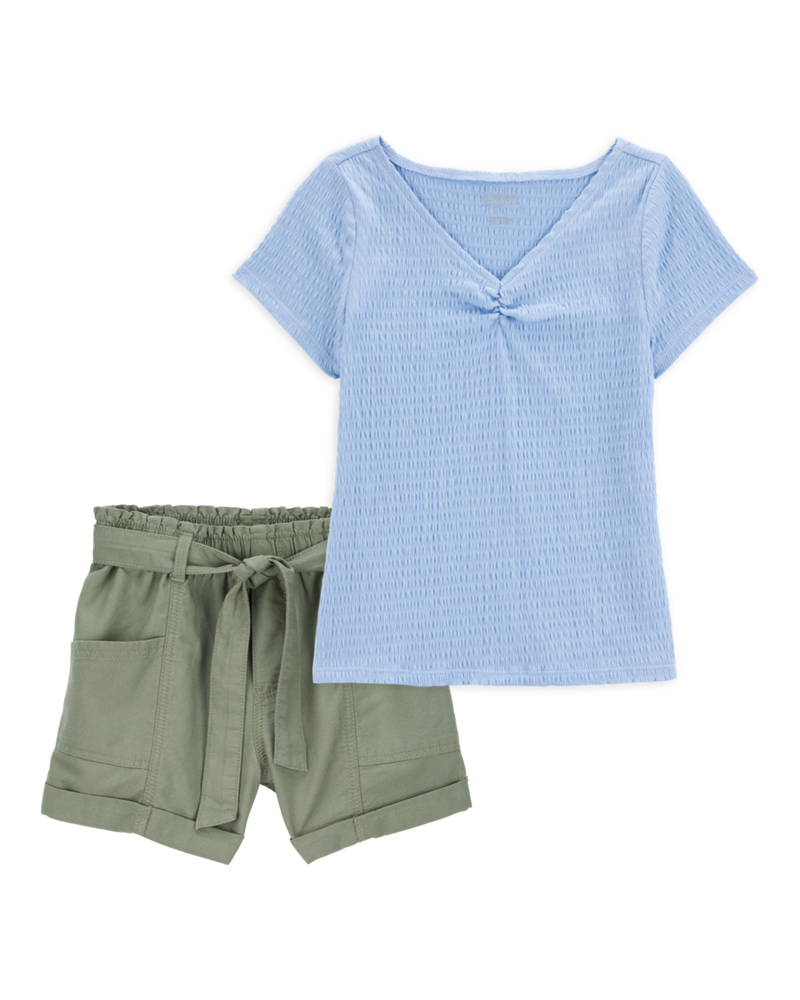Kid 2-Piece Short-Sleeve Crinkle Top & Utility Short Set, image 1 of 6 slides