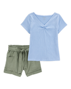 Kid 2-Piece Short-Sleeve Crinkle Top & Utility Short Set, image 1 of 6 slides