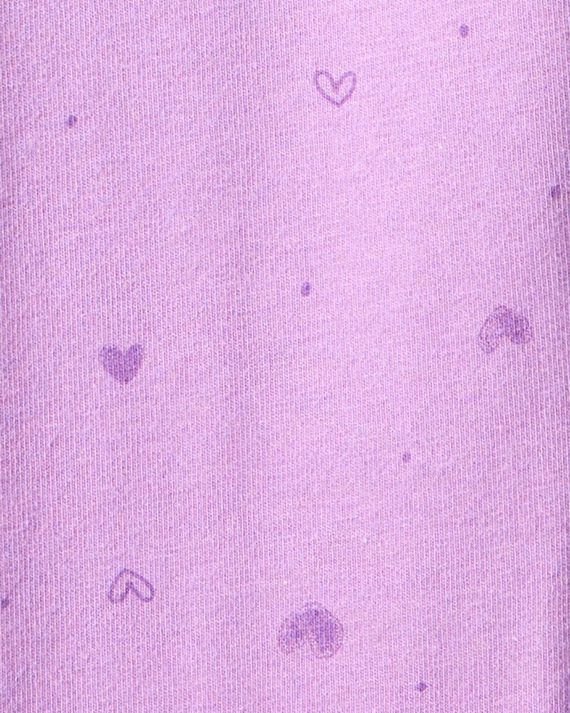 Girls Heart Print Cotton Pull-On Stretch Leggings - Purple, image 3 of 4 slides