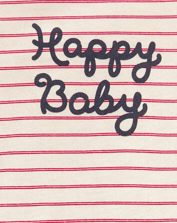 Baby Striped "Happy Baby" Short-Sleeve Bodysuit - Red/Ivory, 