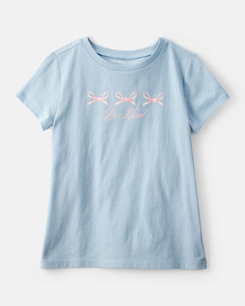 Girls Bow Short-Sleeve Graphic Tee - Blue, image 1 of 3 slides