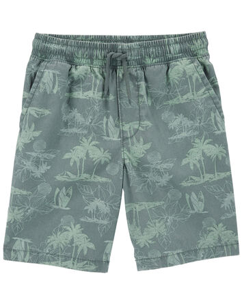 Kid Beach Print Drawstring Canvas Shorts, 