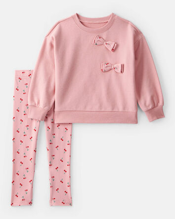 Toddler Girl Cherry Bow French Terry Sweatshirt & Pant Set - Pink, 