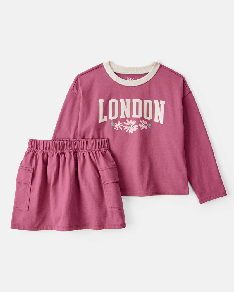 Kid 2-Piece London Short-Sleeve Top & Skirt Set - Pink, image 1 of 6 slides