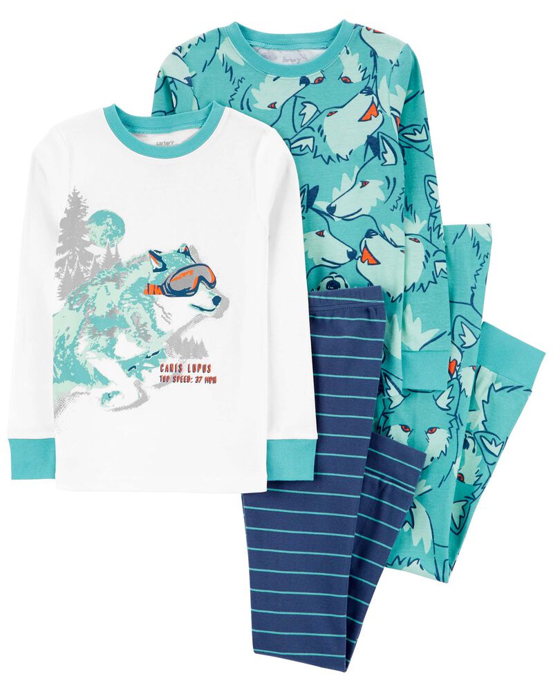 Kid 4-Piece Husky 100% Snug Fit Cotton Pajamas, image 1 of 4 slides