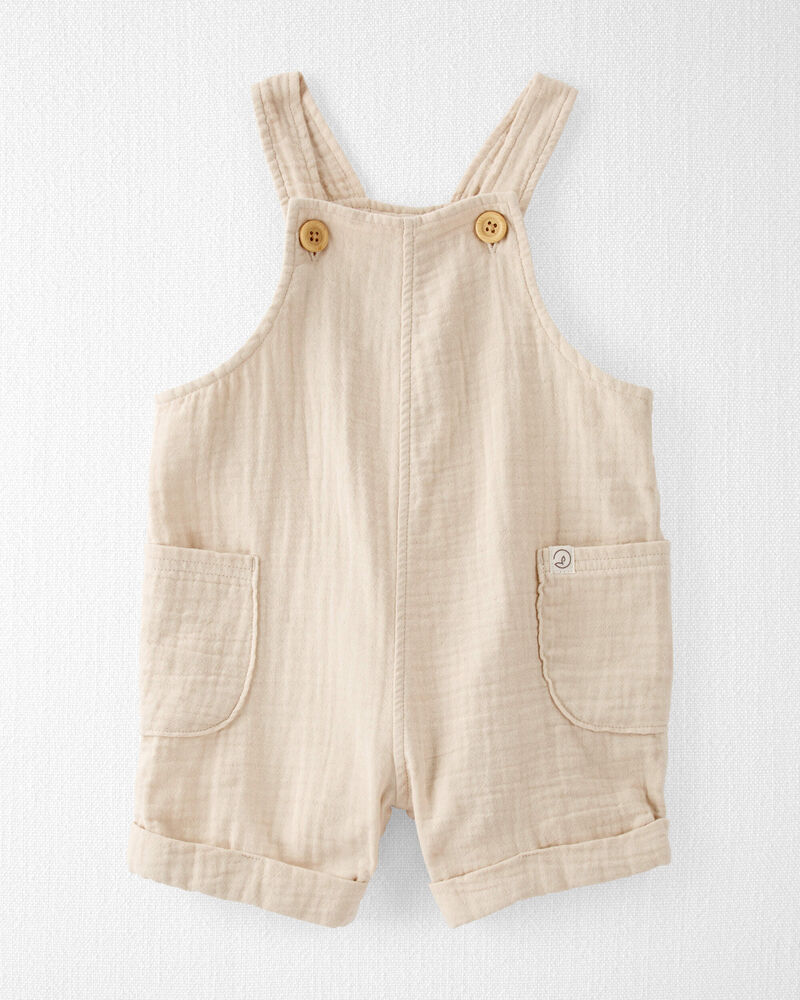 Baby Organic Cotton Gauze Shortalls in Cream, image 1 of 5 slides