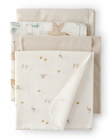 Baby 4-Pack Stork Print Receiving Blankets - Yellow, 