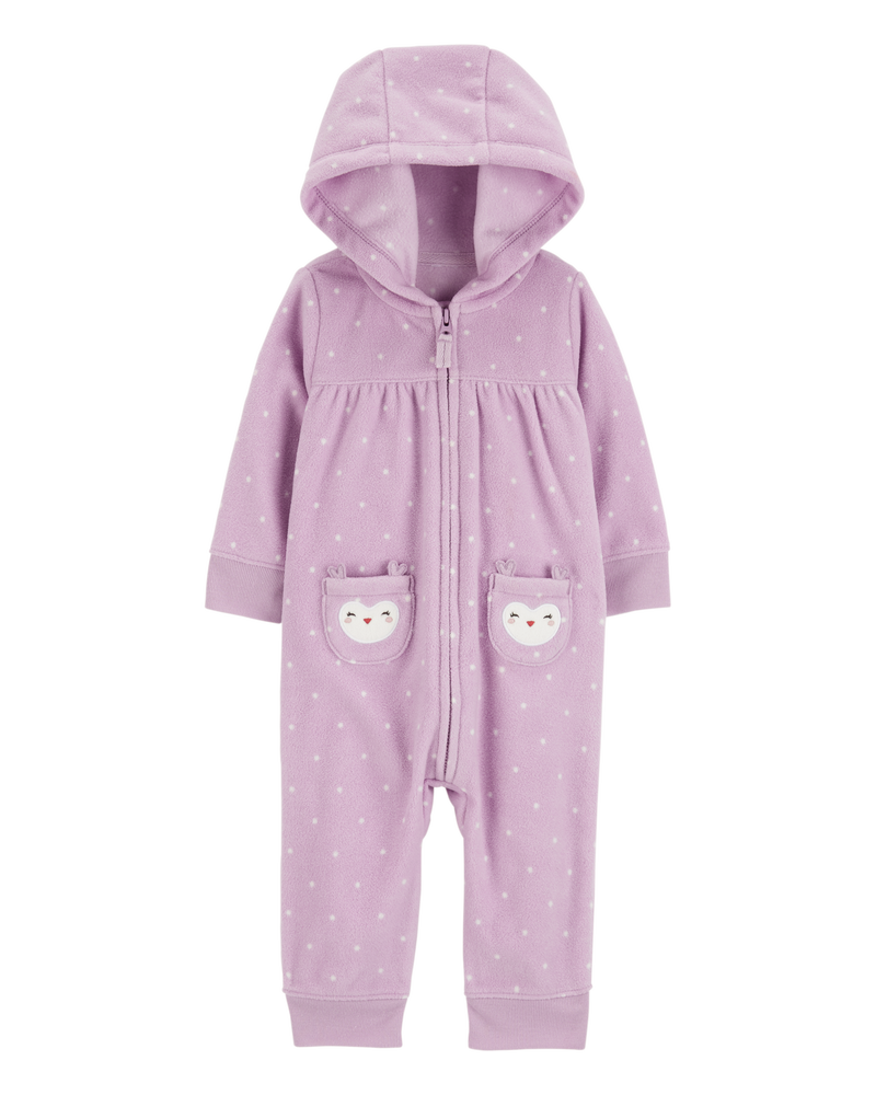 Baby Owl Hooded Zip Up Fleece Jumpsuit
