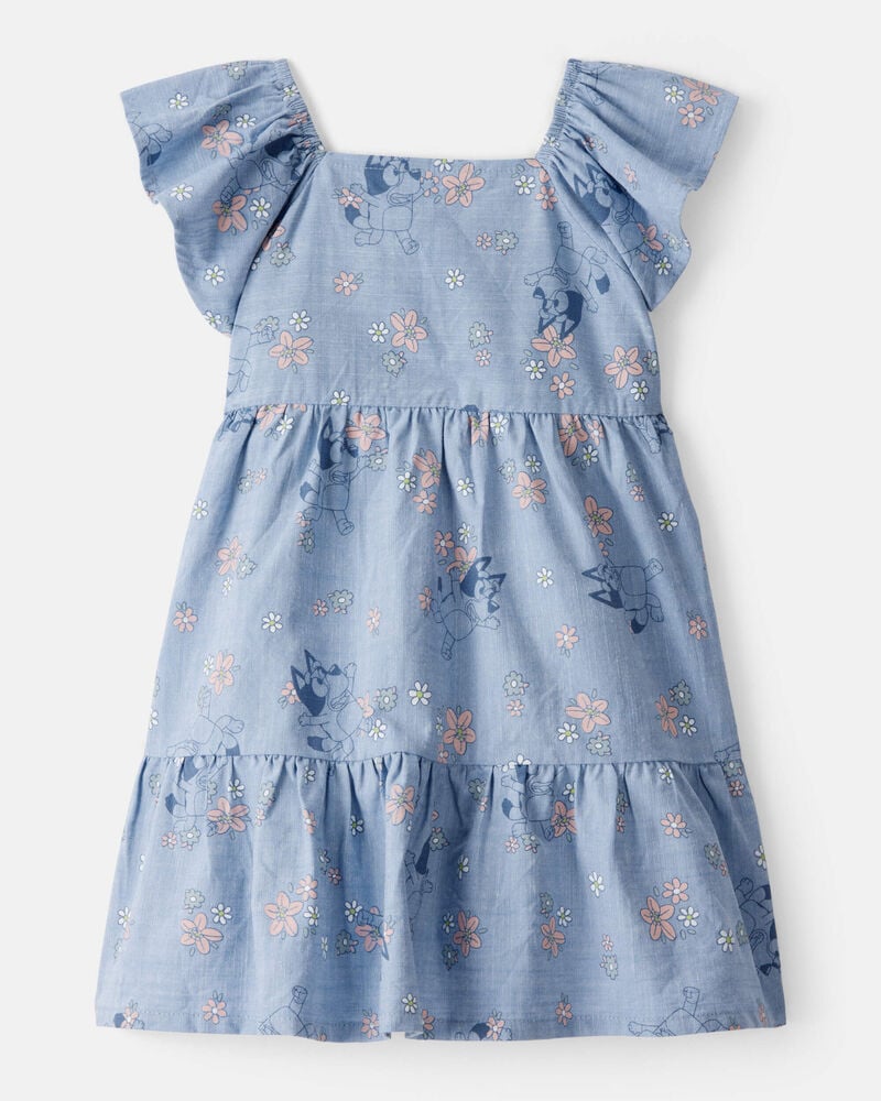 Baby Bluey Floral Print Denim Dress - Blue, image 1 of 4 slides