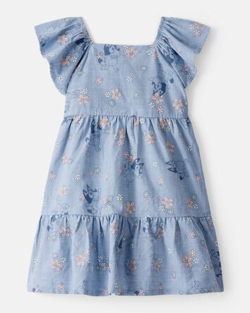 Baby Bluey Floral Print Denim Dress - Blue, 