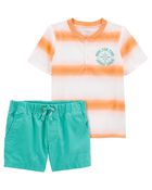 Baby 2-Piece Striped Jersey Henley & Pull-On Canvas Shorts Set

, image 1 of 5 slides