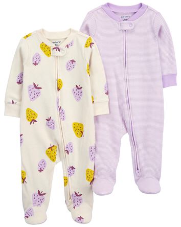 Baby 2-Pack Strawberry Zip-Up Cotton Sleep & Play Pajamas, 