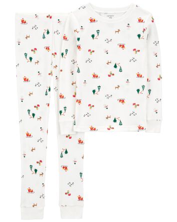 Kid 2-Piece Christmas Print Thermal Pajamas, 