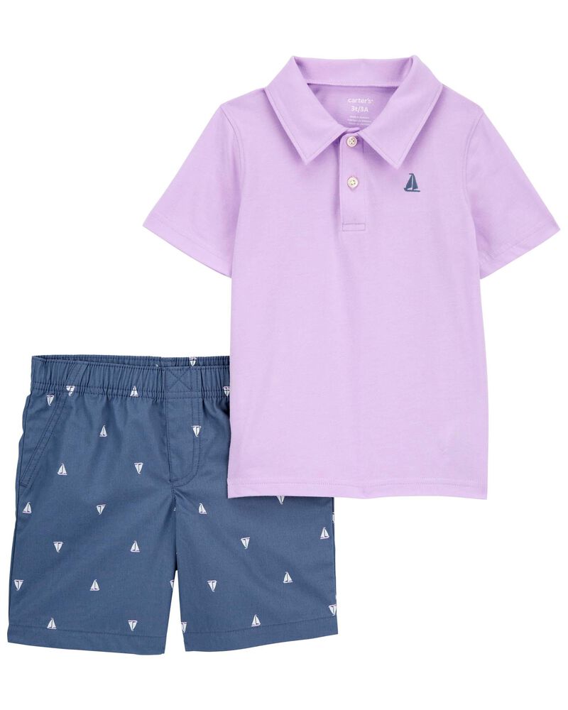 Toddler 2-Piece Jersey Polo Shirt & Sailboat Shorts Set, image 1 of 3 slides