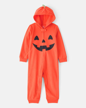 Toddler Halloween Jack-O-Lantern Hooded Zip-Up Jumpsuit - Orange, 