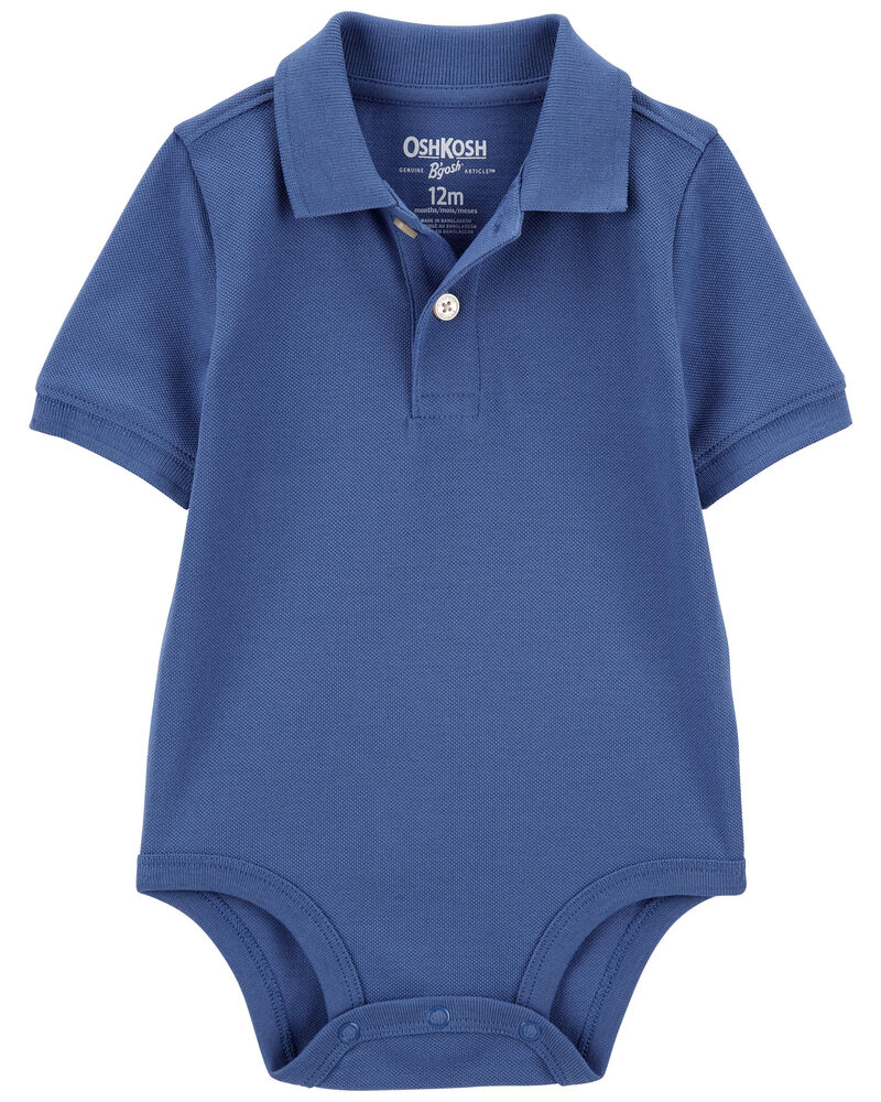 Baby Blue Piqué Polo Bodysuit, image 1 of 1 slides