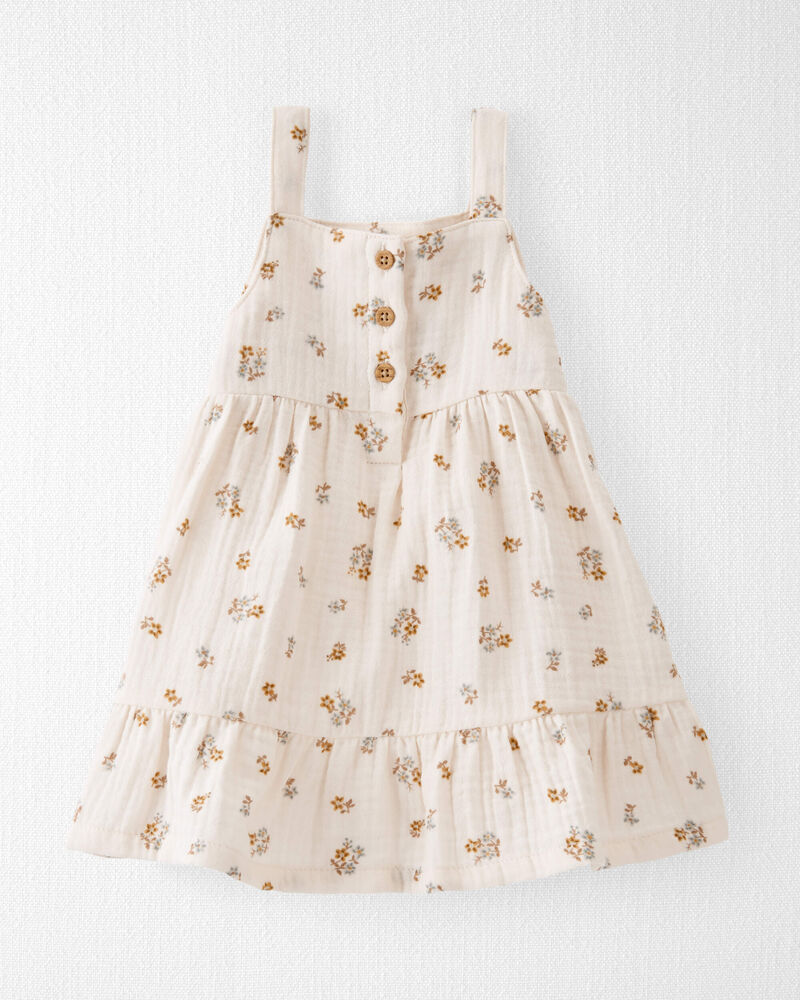 Baby Organic Cotton Floral Print Gauze Dress, image 1 of 6 slides
