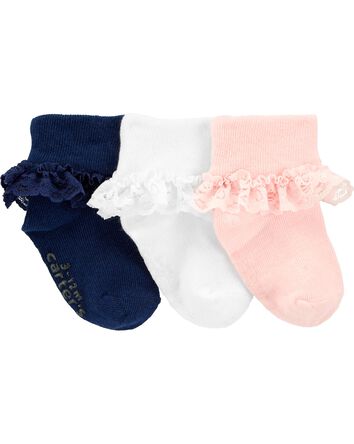 Toddler 3-Pack Lace Cuff Socks, 