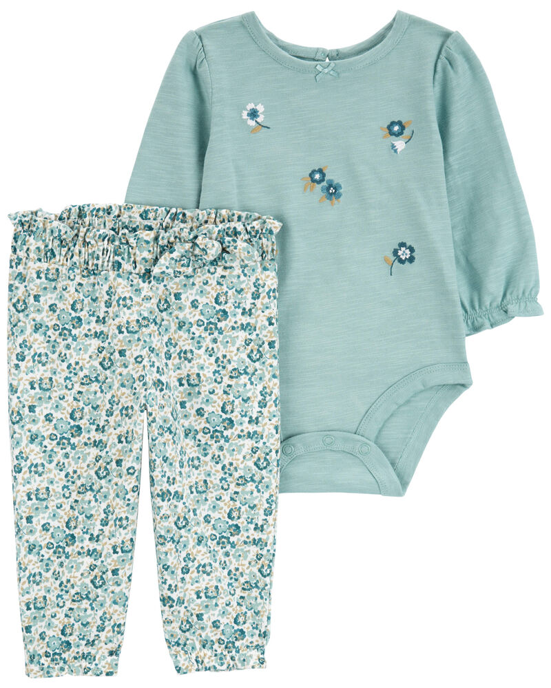Baby 2-Piece Floral Bodysuit Pant Set, image 1 of 3 slides