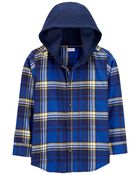 Kid Plaid Button-Front Hooded Shirt, image 1 of 2 slides