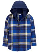 Multi - Kid Plaid Button-Front Hooded Shirt