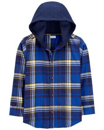Kid Plaid Button-Front Hooded Shirt, 