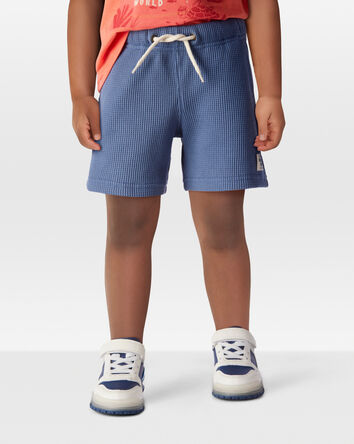 Toddler Waffle Knit Drawstring Shorts -Blue, 